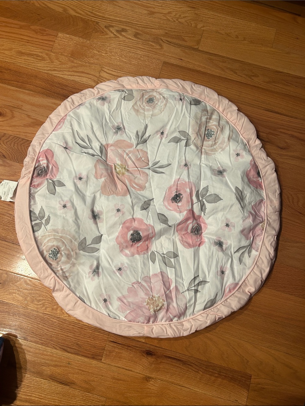 Round Pink Floral Play Mat for Kids
